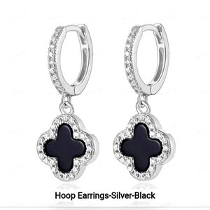 Vintage Brand Design Luck Black color Earrings Clover Charms.925 Sterling Silver